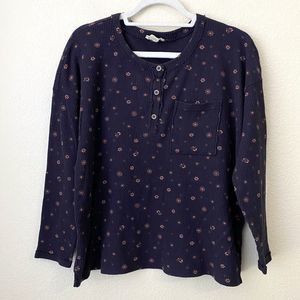Madewell Navy Floral Long Sleeve Top